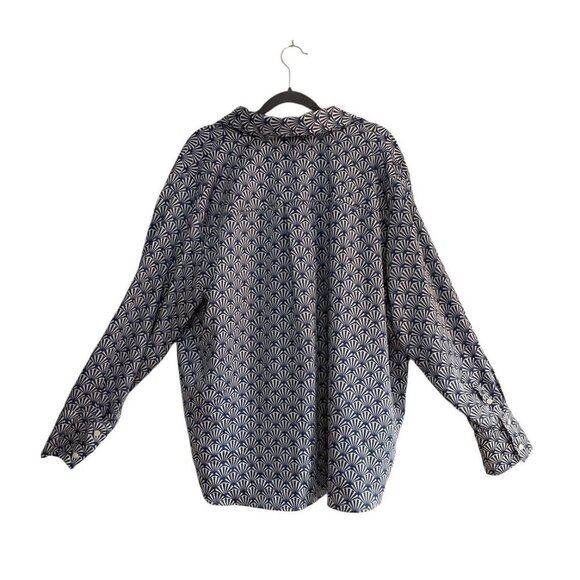 H&M Navy & White Geometric Print Long Sleeve Button-Up Shirt 2XL - Picture 2 of 9